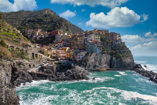Beautiful view of Manarola small village on the rock near Lerici, Cinque Terre © afinocchiaro