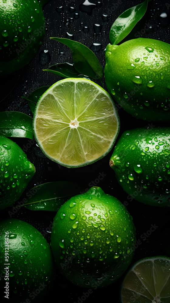 Сlose-up of an lime with water drops on it as background Сlose-up of an lime with water drops on it as background