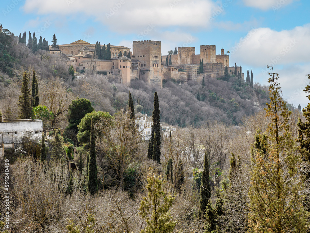 View of Alhambra de Granada monument from Sacromonte, Spain