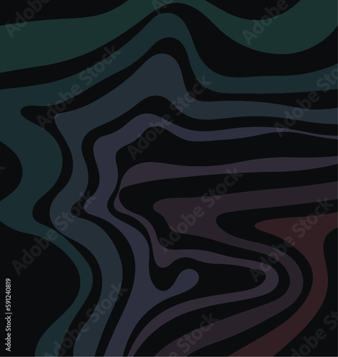 Illusion of deception with 3D effect. Multi-colored wavy lines of different thicknesses on a dark background. Beautiful pattern of topographic lines. The luxury of nature in dark colors.