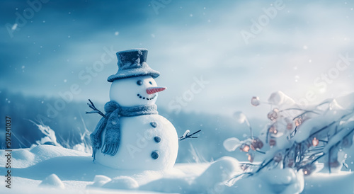 A snowman in the winter. Generative Ai. © Saulo Collado
