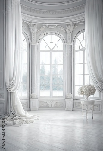 Classic empty clean white room with windows