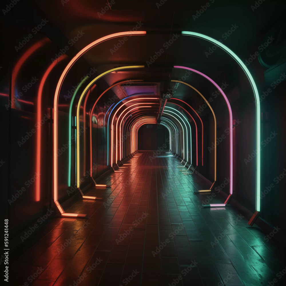 Neon passageway, corridor, entrance