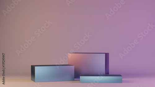 Three metallic cubes with a purple background, 3d render © chalyshevae