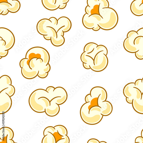 Seamless pattern with popcorn. Image of snack food in cartoon style.
