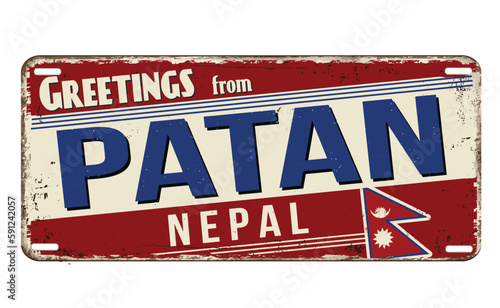 Greetings from Patan vintage rusty metal sign
