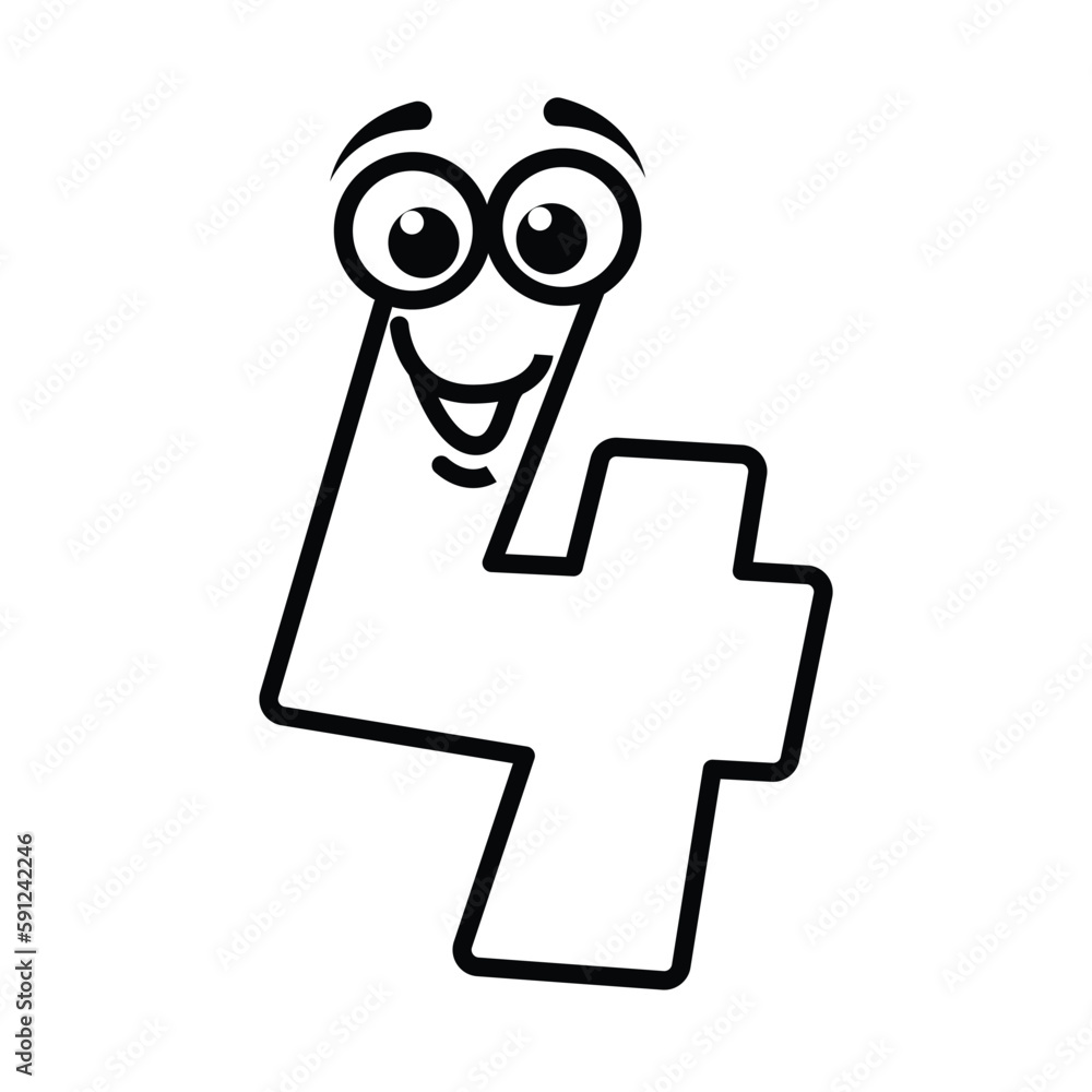 Funny number 4 cartoon coloring page Funny number 4 cartoon coloring page