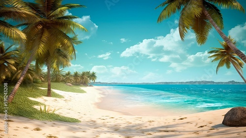 Beautiful photorealistic summer tropical beach, background Created using generative Ai