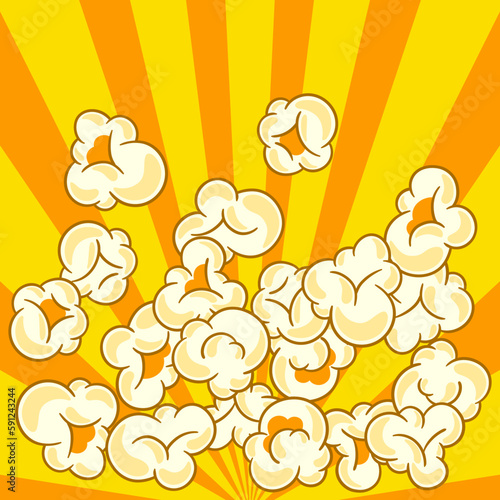 Background with popcorn. Image of snack food in cartoon style.