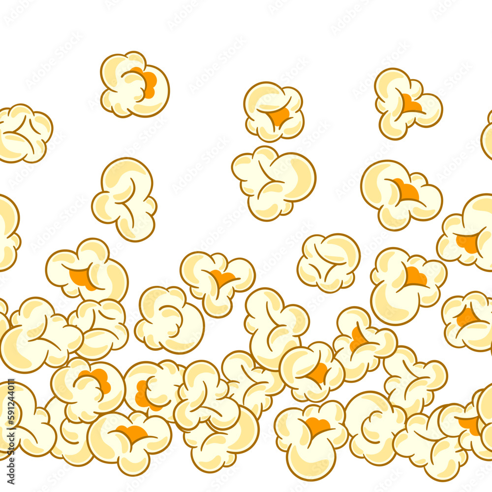 Seamless pattern with popcorn. Image of snack food in cartoon style.