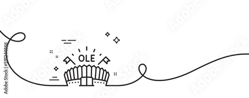 Sports arena line icon. Continuous one line with curl. Stadium with flags sign. Sport complex symbol. Sports arena single outline ribbon. Loop curve pattern. Vector