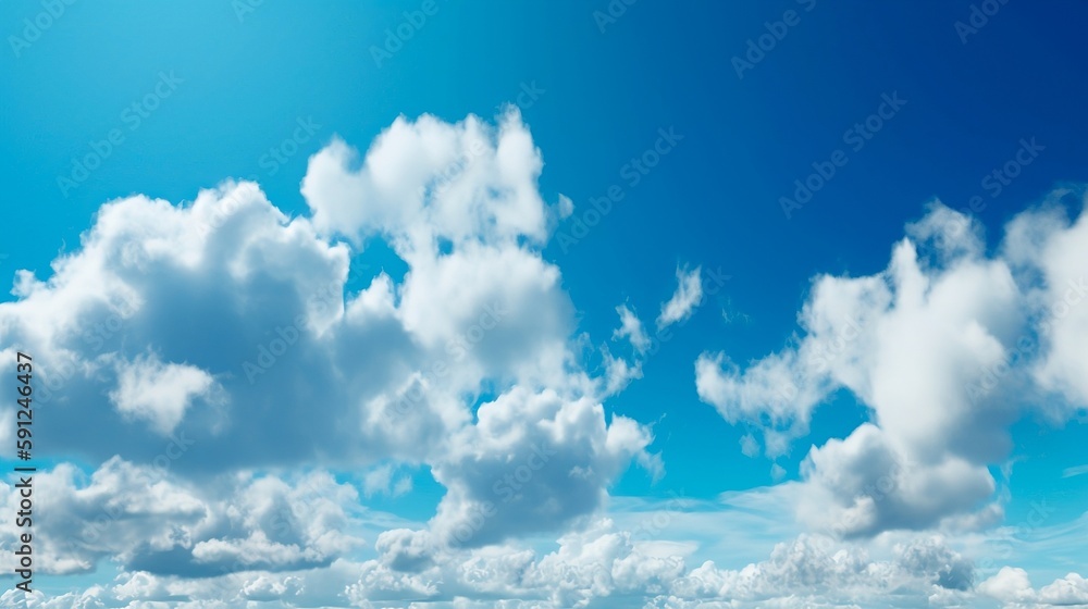 Beautiful photorealistic blue sky with tiny clouds, background Created using generative Ai