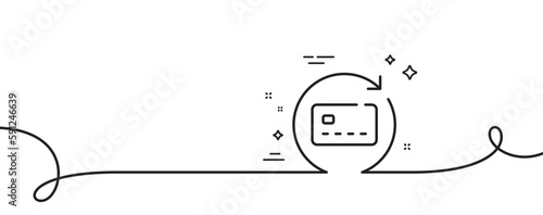 Renew card line icon. Continuous one line with curl. Non-cash money sign. Bank credit card symbol. Renew card single outline ribbon. Loop curve pattern. Vector