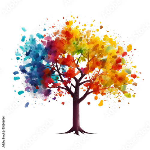 tree with multicolored leaves, each leaf showcasing a unique pride flag design, symbolizing the diverse and thriving LGBTQ+ community, Pride month concept, Generative AI
