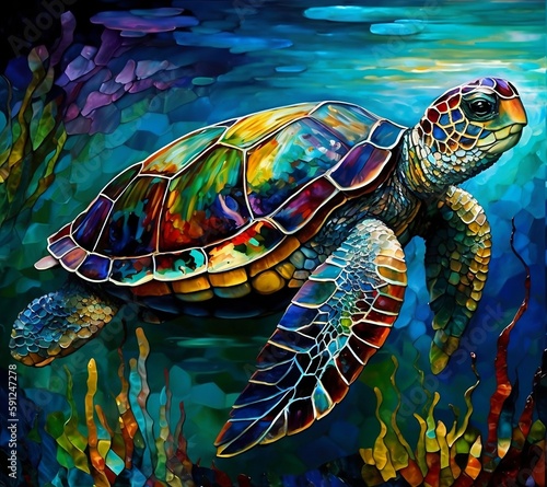 Charming Stained Glass Turtle Painting