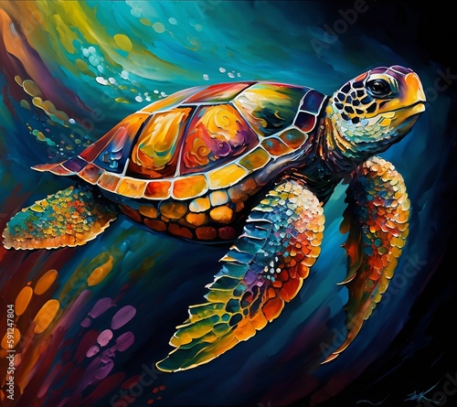 Charming Stained Glass Turtle Painting