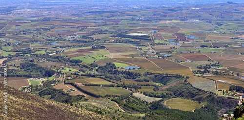 wine farms aerial view from the mountains in Stellenbosch, Cape Town, South Africa 