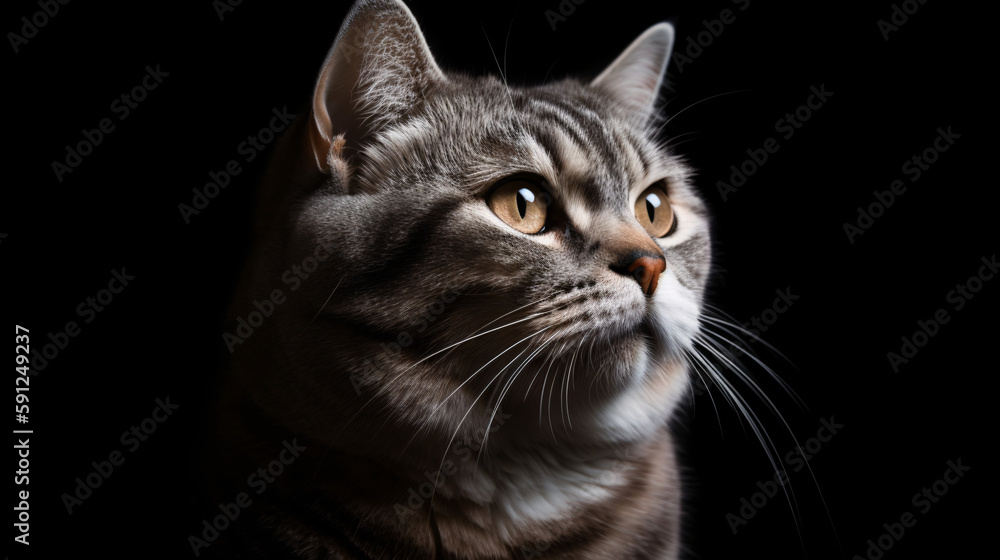 Serene Expression of a Focused Cat against Soft Blurred Background generative ai