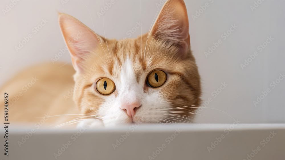Fototapeta premium Expressive Eyes of a Focused Cat against Beautifully Blurred Background generative ai