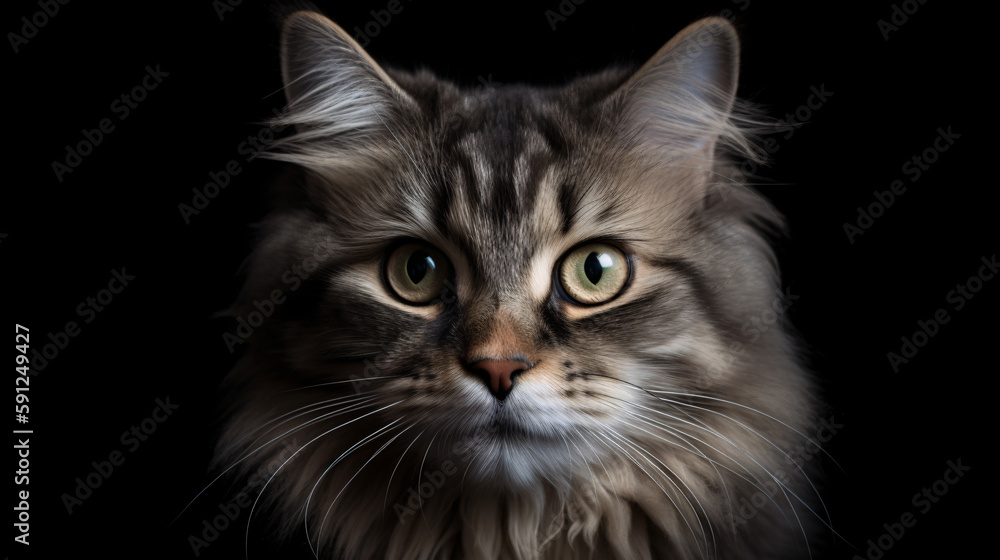 Delicate Details of a Focused Cat with Artistic Blurred Background generative ai