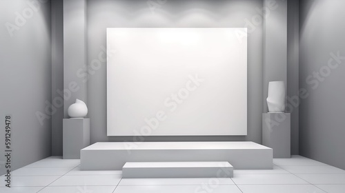 Wallpaper Mural 3D display podium.Art gallery 3D background, blank canvas podium display with spotlight highlighting the area. Sophisticated setting for cosmetic product presentation. Generative ai. Torontodigital.ca