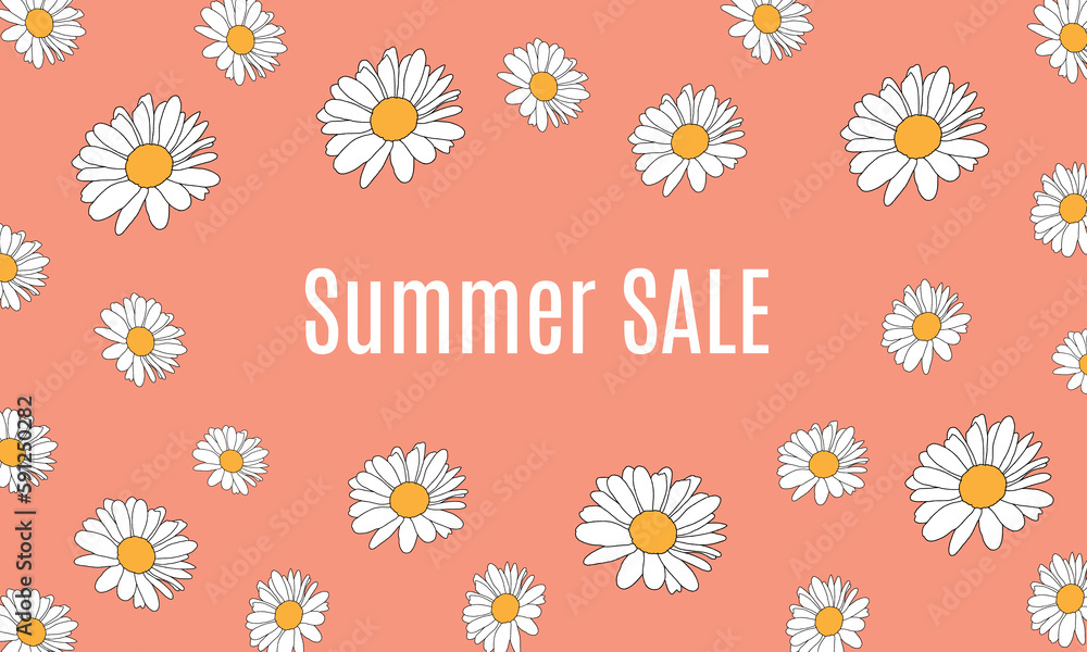 Summer sale vector illustration. Concept with camomile.