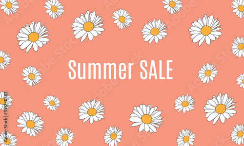 Summer sale vector illustration. Concept with camomile.