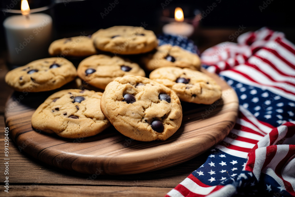Freshly baked cookies for 4th July celebration party. Generative ai