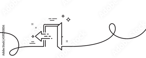 Entrance line icon. Continuous one line with curl. Entry door sign. Building exit symbol. Entrance single outline ribbon. Loop curve pattern. Vector