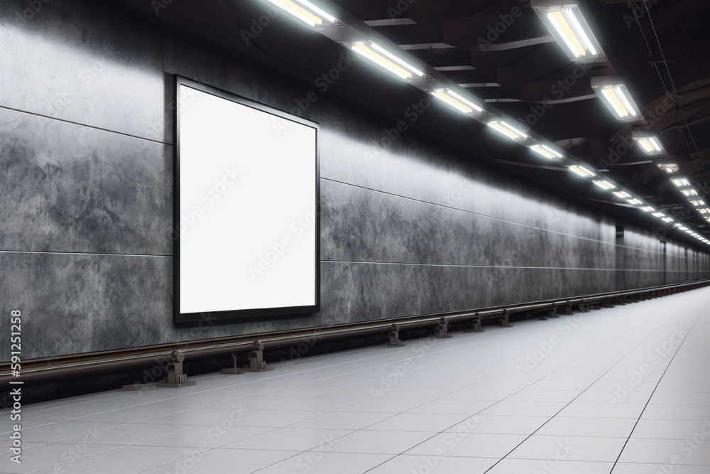 Mock up Poster media template Ads display in NYC Train Subway Station. AI generated Mock up Poster media template Ads display in NYC Train Subway Station. AI generated