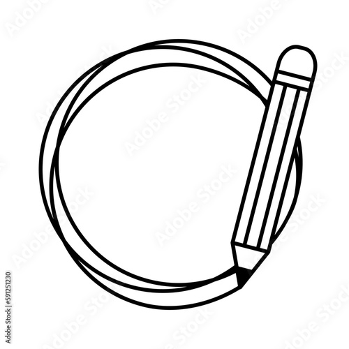 Silhouette round frame with pencil. Vector illustration on white background. 