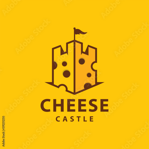 Cheese castle Logo Design. Castle from cheese vector logo design