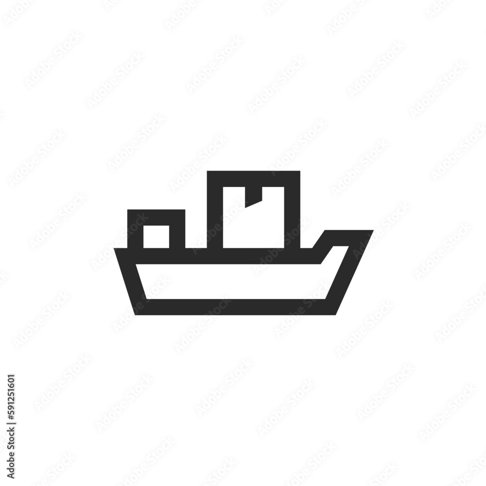 Parcel delivery by cargo ship, linear style icon. Logistics of the goods. Box on a ship. Editable stroke width Parcel delivery by cargo ship, linear style icon. Logistics of the goods. Box on a ship. Editable stroke width