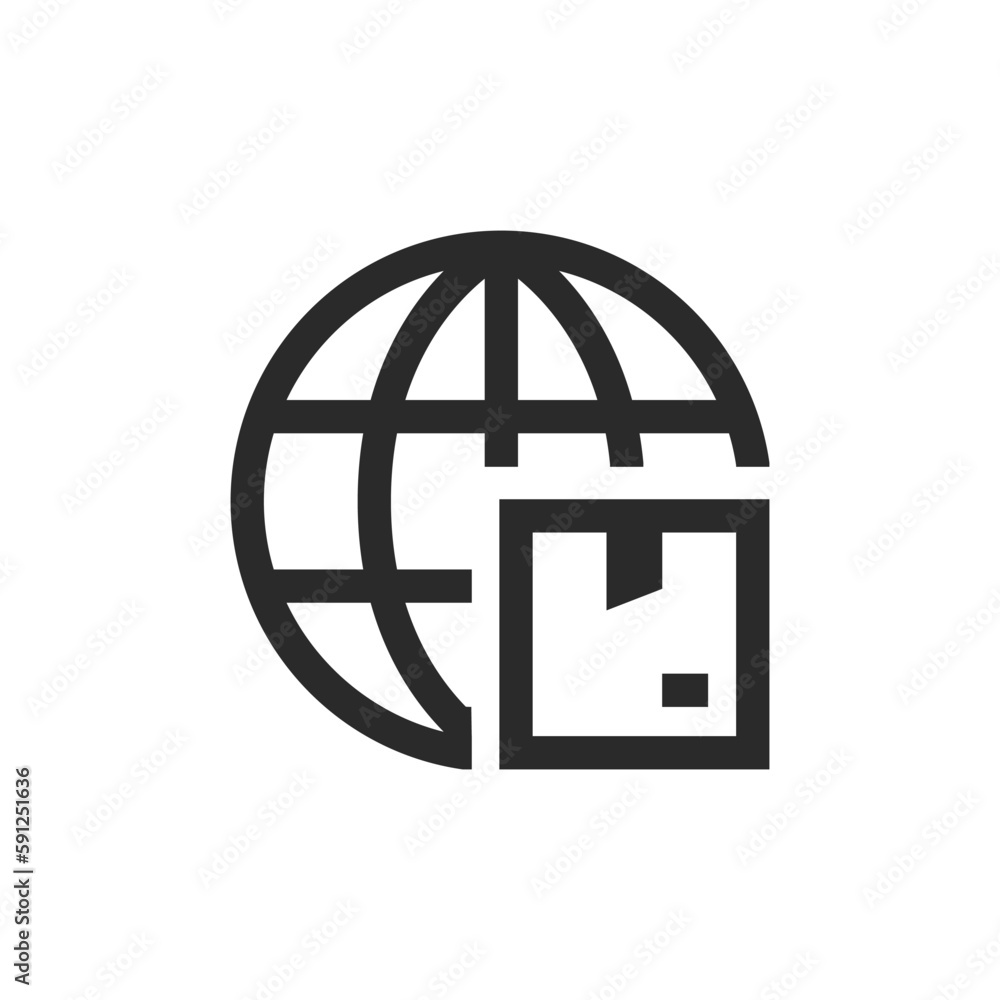 Worldwide delivery, linear style icon. Globe and Box. Editable stroke width Worldwide delivery, linear style icon. Globe and Box. Editable stroke width