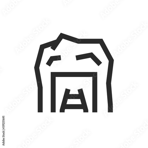 Entrance to the shaft, linear style icon. Hole and Rails. Editable stroke width