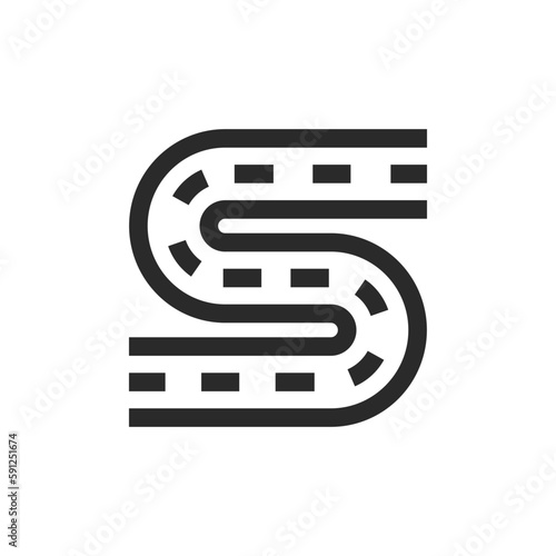 Winding road, linear style icon. Editable stroke width