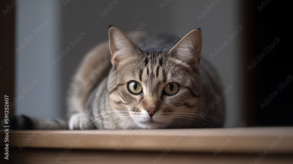 Hypnotic Gaze: Mesmerizing Focus on Cat with Subtle Blurred Background generative ai