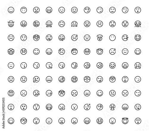 Smiley Face Emoji Emoticon icons. Vector illustration. Editable Stroke. Line, Solid, Flat Line, and Suitable for Web Page, Mobile App, UI, UX design.