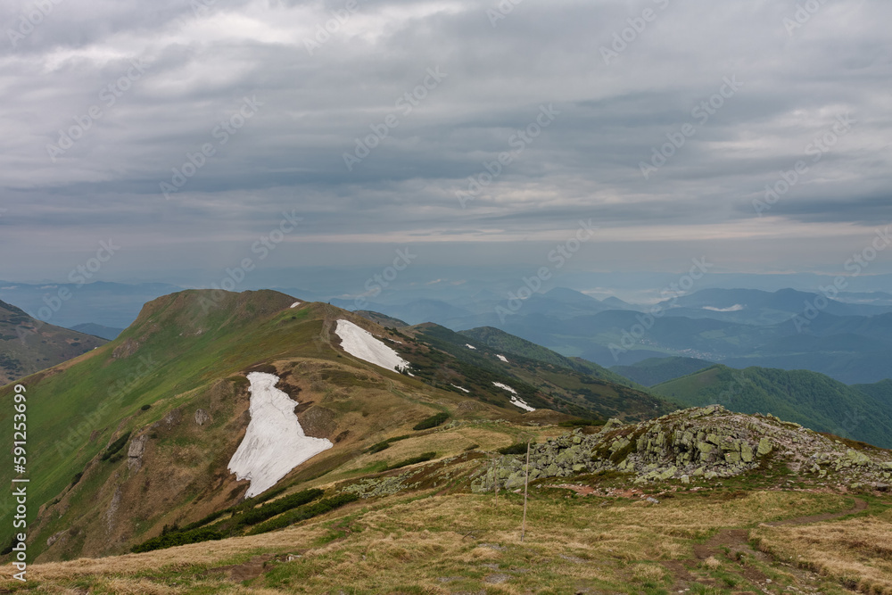  Pekelnik, mountain in Mala Fatra, Slovakia, view from path to Velky Krivan, in spring cloudy day