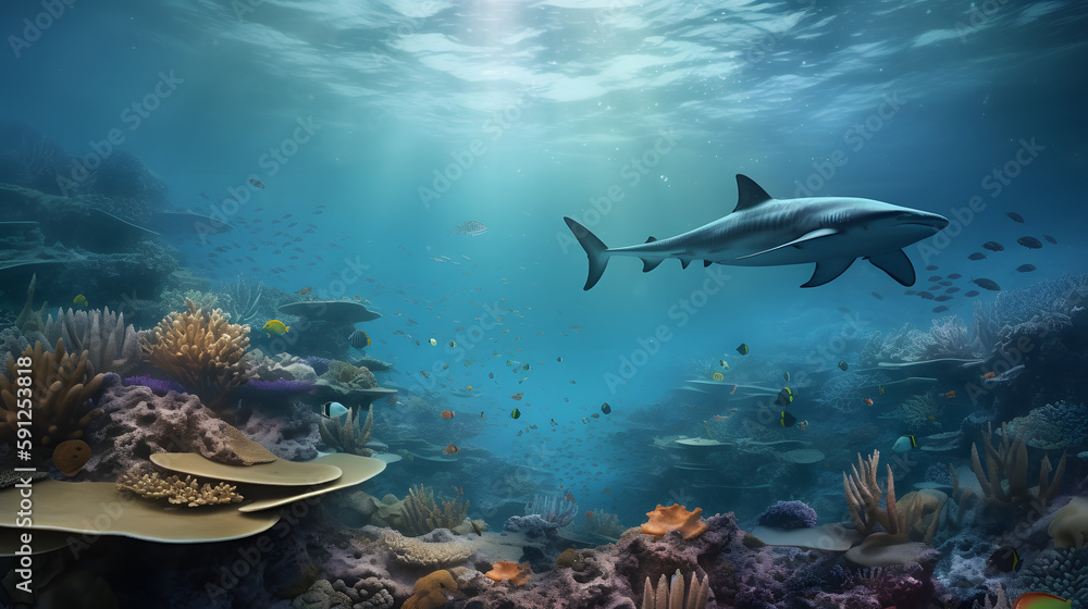 Fototapeta premium Coral reef and fishes colourful beautiful 