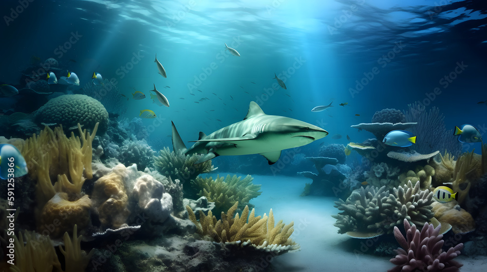 Obraz premium Coral reef and fishes colourful beautiful 