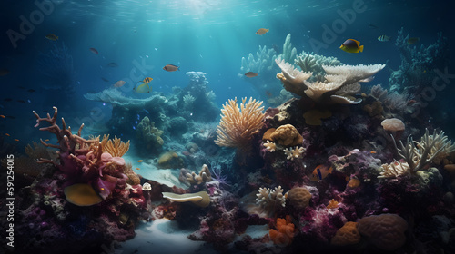 Coral reef and fishes colourful beautiful 