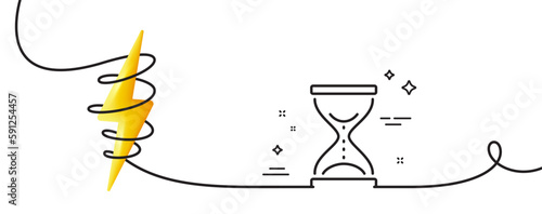 Time hourglass line icon. Continuous one line with curl. Sand watch sign. Time hourglass single outline ribbon. Loop curve with energy. Vector