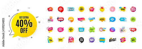 Discount offer sale banners pack. Promo price deal stickers. Special offer 3d speech bubble. Promotion flash coupons. Mega discount deal banners. Sale chat speech bubble. Ad promo message. Vector
