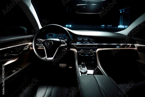 dark luxury car interior, night city , ai generative