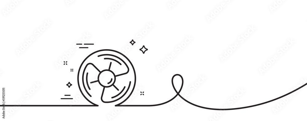 Air fan line icon. Continuous one line with curl. Wind turbine energy sign. Ventilation rotor symbol. Air fan single outline ribbon. Loop curve pattern. Vector Air fan line icon. Continuous one line with curl. Wind turbine energy sign. Ventilation rotor symbol. Air fan single outline ribbon. Loop curve pattern. Vector
