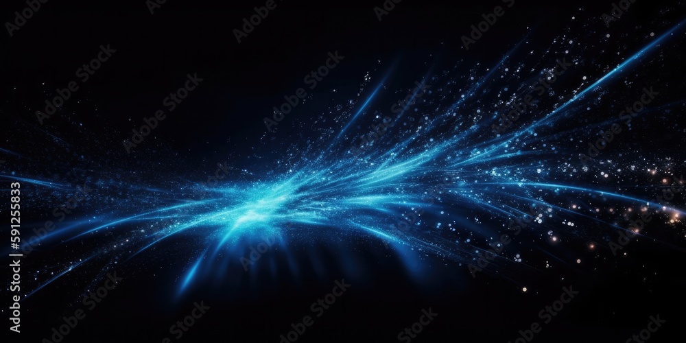 Dark blue and glow dust particle abstract background, Light ray shine beam