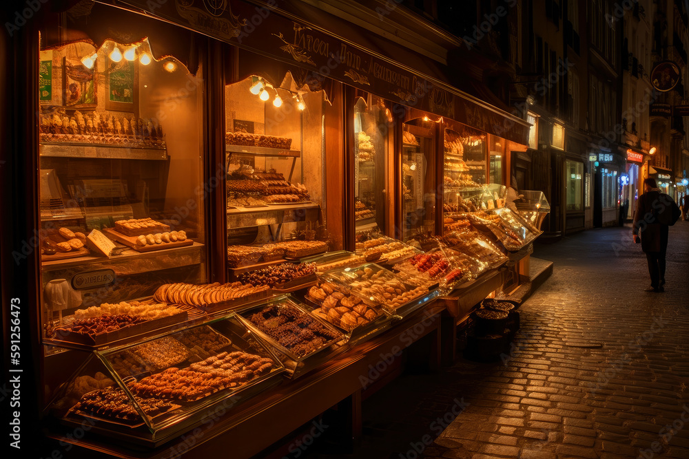 old town paris, delicious pastries, ai generative