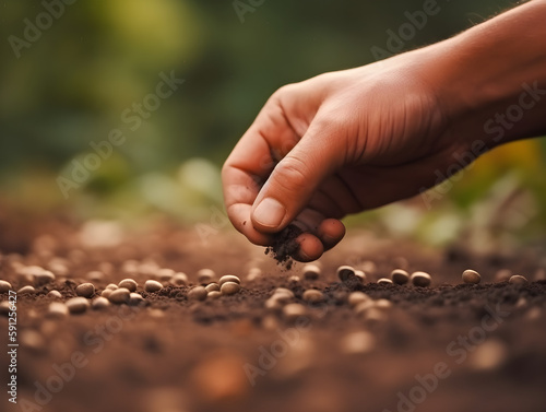 Hands Planting Seeds Into the Dirt.  Eco friendly environmental.