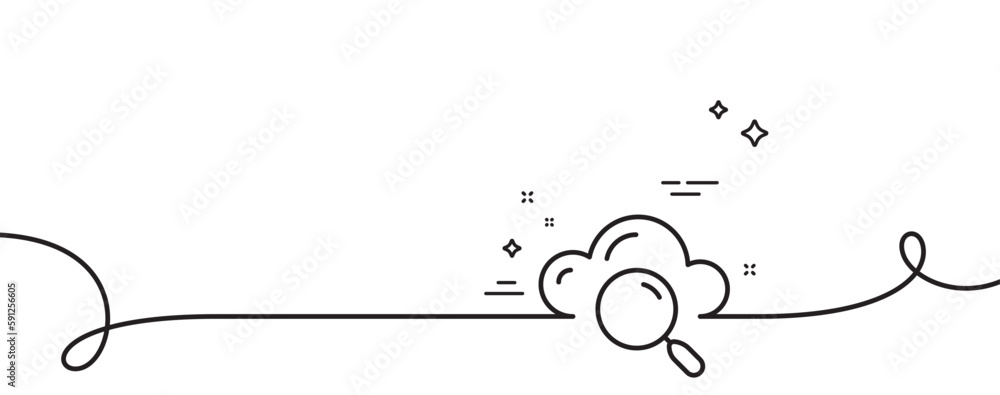 Cloud computing search line icon. Continuous one line with curl. Internet data storage sign. File hosting technology symbol. Cloud computing single outline ribbon. Loop curve pattern. Vector